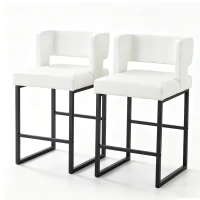 Lot de 2 tabourets de bar style nordique, structure métallique robuste avec pieds argentés, 48x53.3x91.4 cm, Blanc+Noir(m-2)
