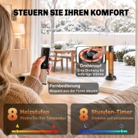 Outsunny Infrarot Heizstrahler 2000W Carbonfaser oszillierender Standheizstrahler mit Fernbedienung 8 Heizstufen Schutzhülle(m-6)
