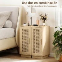 HOMCOM Conjunto de 2 Mesitas de Noche con Puerta de Ratán, Mesillas de Noche Estilo Boho Estante Ajustable Natural(m-5)