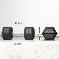 HOMCOM Ganteră Hexagonală din Cauciuc 12,5 kg, Portabilă, pentru Acasă sau Sală, Negru(m-3)