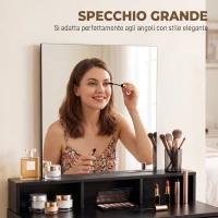 HOMCOM Tavolo da Trucco con Specchio, 3 Ripiani, 2 Cassetti e Sgabello, in Legno, 75x38x135 cm, Nero(m-7)