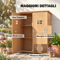 Outsunny Casetta da Giardino Legno con Porta Doppia, Mensole e Finestre, 127.5x50x164cm(m-6)