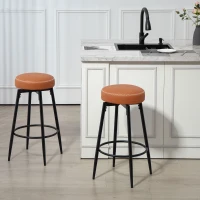 HOMCOM Set of Two Faux Leather Bar Stools - Brown/Black(m-9)
