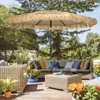 Outsunny Ombrellone da Giardino Rotondo con Copertura in Paglia e Manovella, Ø265x250cm, Cachi(m-10)