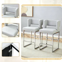 Lot de 2 tabourets de bar style nordique, structure métallique robuste avec pieds argentés, 48x53.3x91.4 cm, Gris clair+Argent(m-8)