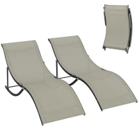 Outsunny Set 2 Sdraio da Giardino Pieghevoli, Lettino Prendisole in Alluminio e Textilene, 61x165x63cm(m-1)