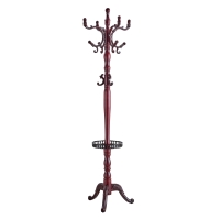 Porte-manteau européen en bois massif, design sculpté et élégant, plusieurs crochets à hauteurs variées, 48x48x195 cm, Noyer