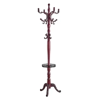 Porte-manteau européen en bois massif, design sculpté et élégant, plusieurs crochets à hauteurs variées, 48x48x195 cm, Noyer(m-2)