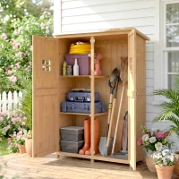 Outsunny Casetta da Giardino Legno con Porta Doppia, Mensole e Finestre, 127.5x50x164cm(m-8)