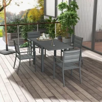 Outsunny Salon de jardin ensemble table et chaises 5 pièces avec 1 table à manger extensible 4 chaises dossier haut gris foncé(m-10)