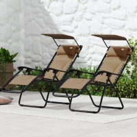 Outsunny Zero Gravity Lounger Chair Set of 2, Folding Reclining Patio Chair with Shade Cover, Cup Holder, Soft Cushion and Headrest for Poolside, Camping, Coffee(m-10)