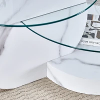 Table basse moderne minimaliste à 2 plateaux en verre de sécurité, design multi‑niveaux élégant, Blanc(m-8)