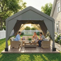 Outsunny 3 x 3 m Patio Gazebo with Netting & Curtains, Outdoor Canopy Shelter with Galvanised Steel Frame, Dark Grey(m-8)