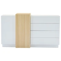 High-Gloss Sideboard with 4 Drawers and 2 Doors, Stylish Storage Cabinet with Anti-Tilt Safety Rails, 140L x 35W x 76.5H cm, White(m-2)