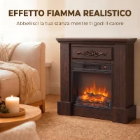 HOMCOM Camino Elettrico da Terra 1800W con Effetto Fiamma, Telecomando, Timer e Temperatura Regolabile, Marrone(m-4)