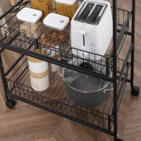 HOMCOM Carrito Auxiliar con Ruedas de 3 Niveles Carrito de Cocina con 2 Cestas y 4 Ganchos 60x38x85,5 cm Marrón Rústico(m-8)
