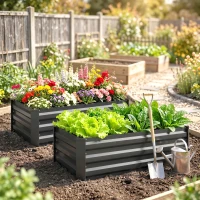 Outsunny Set of Two 60 x 100cm Galvanised Steel Planters, Grey(m-8)