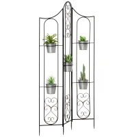 Outsunny Portapiante Verticale Pieghevole con 5 Vasi da Esterno in Metallo, 82x12.5x150cm, Nero(m-11)