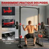 SPORTNOW Power Tower Multifonction Charge 500 kg, Barre de Traction, Rack de Squat, Supports pour Disques, 157x105x205cm, Rouge(m-6)