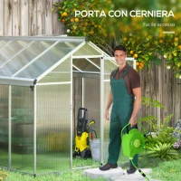 Outsunny Serra da Giardino in Policarbonato con Finestra, Porta con Blocco e Grondaia, 2.5x2x2m(m-5)