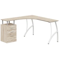 HOMCOM L-Shaped Computer Desk Table with Storage Drawer, Home Office Desk Corner Industrial Style Workstation for A4 Files 143.5 x 143.5 x 76cm, Oak(m-1)