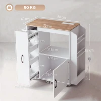 HOMCOM Kitchen Trolley on Wheels, Rolling Kitchen Island Cart with Power Outlet, Cabinet, Pull-Out Drawer, White(m-3)