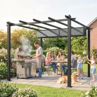 Outsunny Pergola Gazebo 3x3 m con 8 Fori di Drenaggio, in Alluminio, Metallo e Poliestere, Grigio Scuro(m-8)