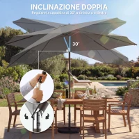 Outsunny Ombrellone Rotondo Inclinabile 3x3 m con Manovella, in Metallo e Poliestere, Grigio Scuro(m-6)