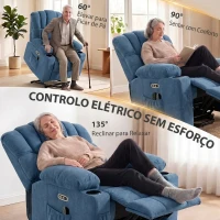 HOMCOM Cadeirão Relax Reclinável Elétrico Elevatório com Massagem, Aquecimento, Assento Largo, USB-C/USB-A e Bolsos Azul(m-10)