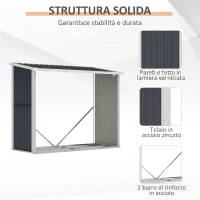 Outsunny Portalegna da Esterno in Acciaio Zincato con Tetto Inclinato, 1,34 m², Grigio Scuro(m-6)