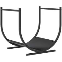 Outsunny Range-bûches porte buche de cheminée incurvé robust pour intérieur et extérieur, cadre en métal, 43 x 33 x 38 cm, noir(m-1)