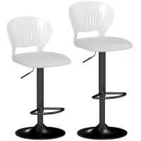 HOMCOM Juego de 2 Taburetes de Bar Giratorios en 360° Regulables en Altura de 84-105 cm Respaldo Hueco Reposapiés Blanco(m-1)