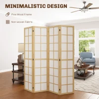 HOMCOM 4 Panel Folding Room Divider, Freestanding Room Separator, Indoor Privacy Screen for Living Room, Bedroom, 160 x 170cm(m-4)