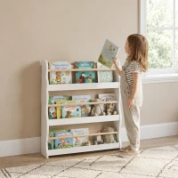 AIYAPLAY Libreria Montessoriana per Bambini 3-8 Anni a 3 Ripiani, 60x15x73 cm, per Cameretta, Bianco(m-10)