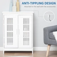 kleankin Modern Bathroom Storage Cabinet, Freestanding Floor Cupboard with Double Doors and Adjustable Shelves for Living Room, Hallway, Kitchen, Entryway, White(m-9)