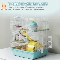 PawHut 3-Level Hamster Cage with Exercise Wheel, Water Bottle, Food Bowl, for Dwarf Hamsters, 34.5 x 27.5 x 41 cm, Blue(m-4)