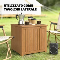 Outsunny Cassapanca da Esterno 130L con Coperchio Cerniere e Cinghia, in Legno, 63x51x58.5 cm, Marrone(m-8)