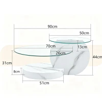 Table basse moderne minimaliste à 2 plateaux en verre de sécurité, design multi‑niveaux élégant, Blanc(m-3)