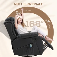 HOMCOM Poltrona Relax Reclinabile con 8 Punti Massaggianti, in Finta Pelle e Acciaio, 97x92x104 cm, Nero(m-5)