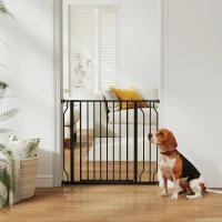 PawHut Barrera de Seguridad para Perros con 2 Extensiones Montaje a Presión Doble Bloqueo para Puerta Escalera 75-95 cm Negro(m-10)