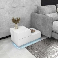 HOMCOM Comodino Moderno con 16 Luci LED RGB, Telecomando e Due Cassetti in Truciolato, 70x37x38cm, Bianco(m-10)