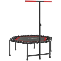 SPORTNOW Trampolim Fitness 114x114x132 cm com Guiador Ajustável em 3 Níveis Estrutura de Aço para Treino de Perna Corpo Vermelho(m-1)