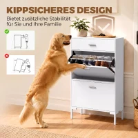 HOMCOM Moderne schoenenkast voor maximaal 12 paar schoenen, met 2 kleppen, lade en verstelbare plank, wit(m-6)