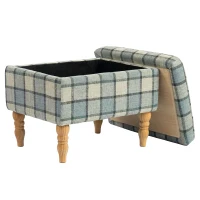 HOMCOM Linen Fabric Upholstered Footstool, Rectangular Storage Stool with Removable Top, Padded Seat and Hidden Space, Grey(m-14)