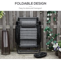 Outsunny Foldable Reclining Garden Chair with Headrest, Zero Gravity Deck Sun Lounger Seat with Footrest, Armrest, Cup Holder & Canopy Shade, Light Grey(m-6)