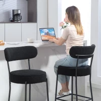 HOMCOM Lot de 2 tabourets de bar en tissu bouclette, chaises de bar avec dossier courbé, repose-pieds, 49x52x95cm, noir(m-9)