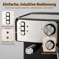 HOMCOM Espressomachine, 20-bar koffiemachine met melkopschuimer, 1,6 L waterreservoir, zwart(m-6)