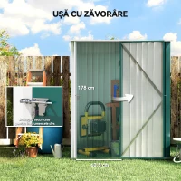 Outsunny Căsuță de Grădină din Oțel pentru Depozitare cu Sistem de Blocare, 161,5x94,5x196cm, Verde(m-5)