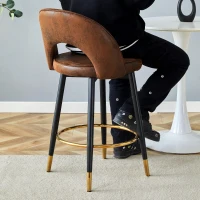 Tabouret de bar pivotant 360°, dossier ajouré design, piètement métal, 47,40x44,00x92,00 cm, Marron+Noir(m-1)