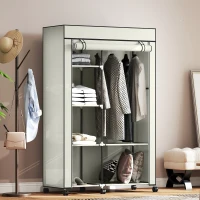 HOMCOM Roupeiro de Tecido Dobrável com 6 Prateleiras 1 Barra de Pendurar e Rodas para Dormitório Vestidor 103x43x162,5 cm Creme(m-8)